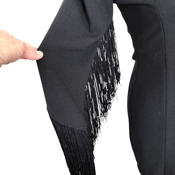 Zara Black Mini Dress with Fringe Sleeves - Picture 6 of 14